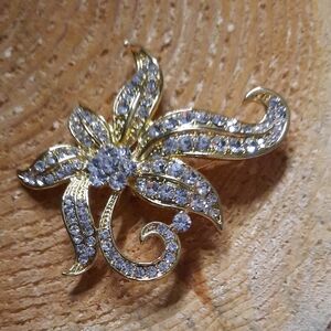 Sparkling Gold and Silver Crystal Brooch